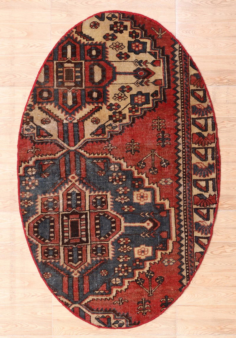 Afshon SY66 Red Blue Oval Rug