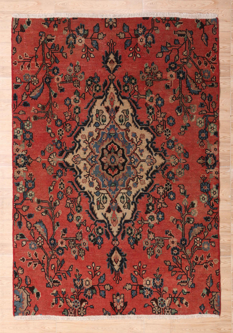 Afshon Hamadan Medallion Red Blue Rug
