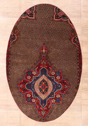 Afshon Persian Hamadan Oval Brown Blue Rug