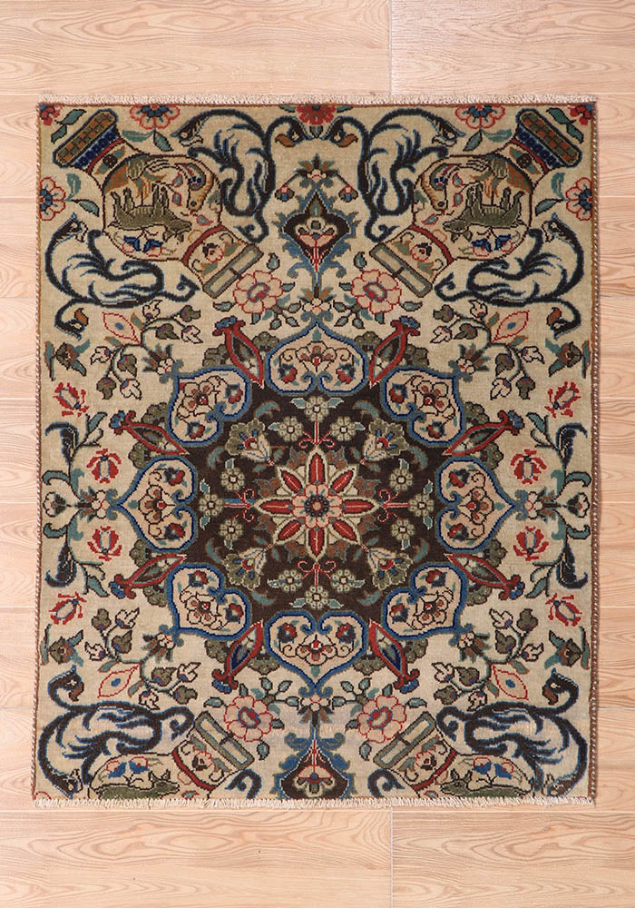 Afshon Persian Kashmar Cream Blue Rug
