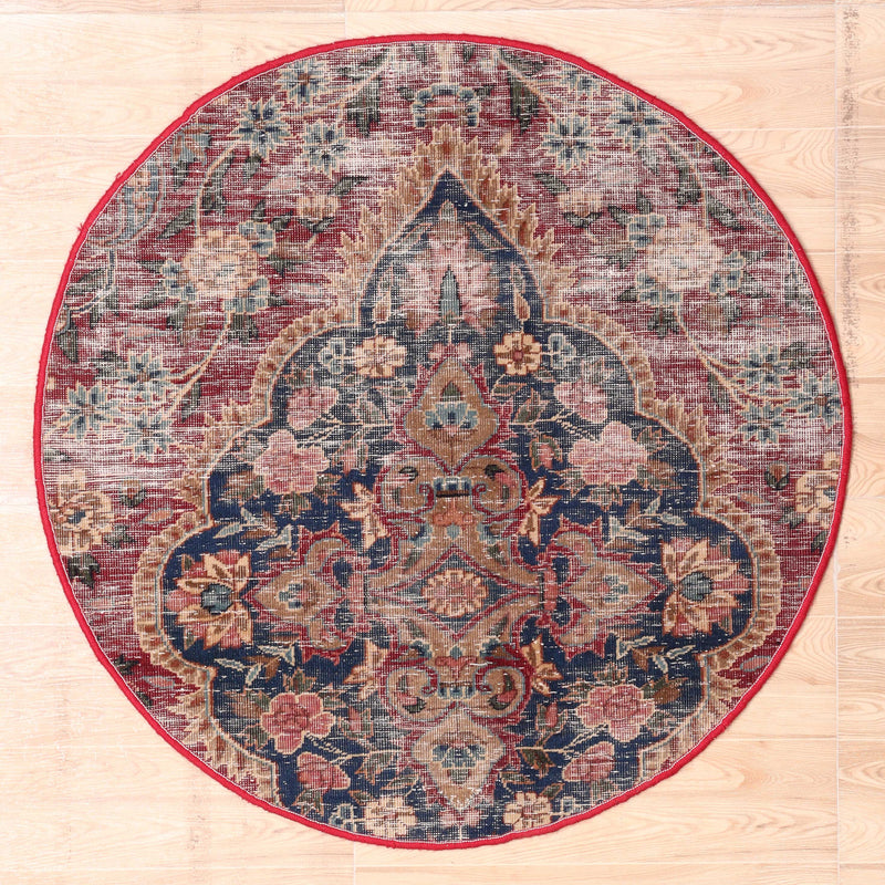 Afshon SY67 Stone wash Red Blue Round Rug