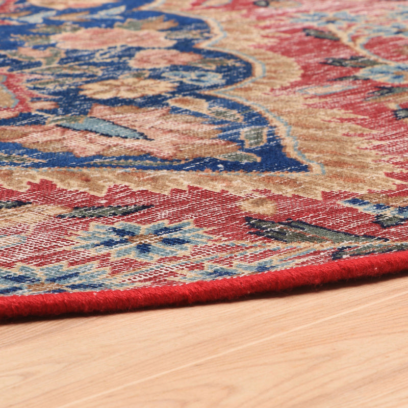 Afshon SY67 Stone wash Red Blue Round Rug