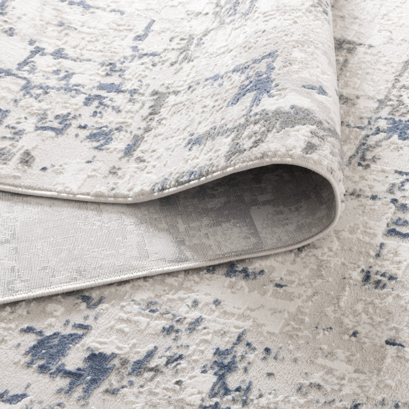 Antique Modern Distressed Lines Blue Multi Rug