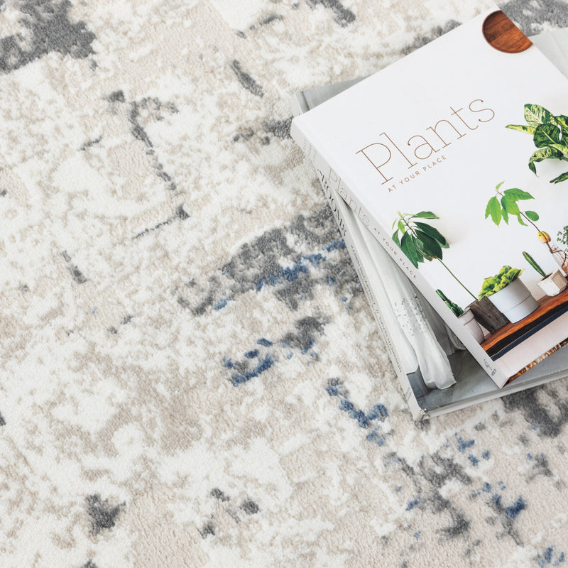 Antique Modern Distressed Lines Blue Multi Rug