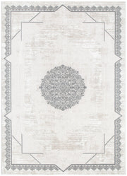 Antique Oriental Border Medallion Cream Grey Rug