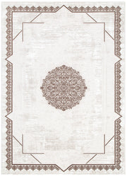 Antique Oriental Border Medallion Cream Brown Rug