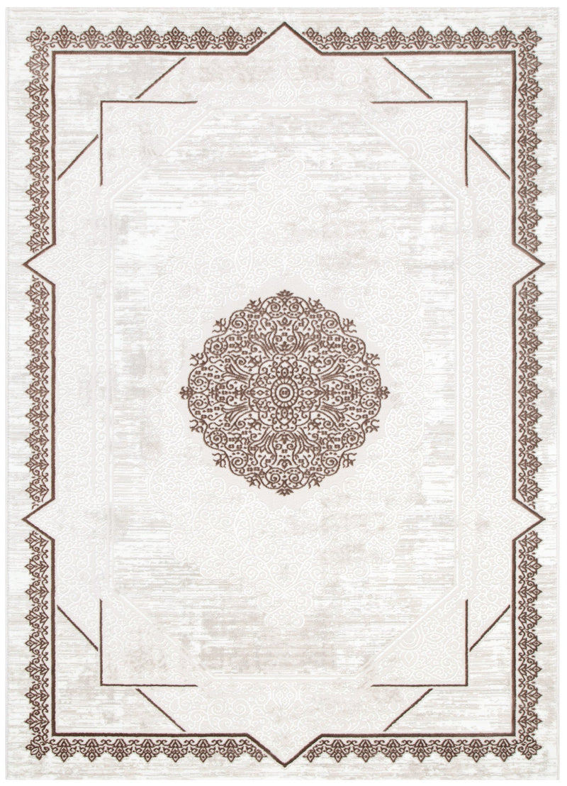 Antique Oriental Border Medallion Cream Brown Rug