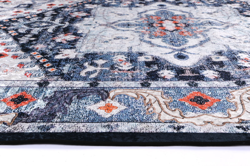 Divine Navy Multi Medallion Non-Slip Rug