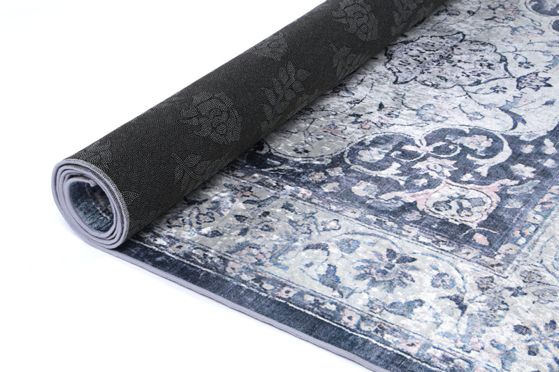 Divine Navy Medallion Non-Slip Rug