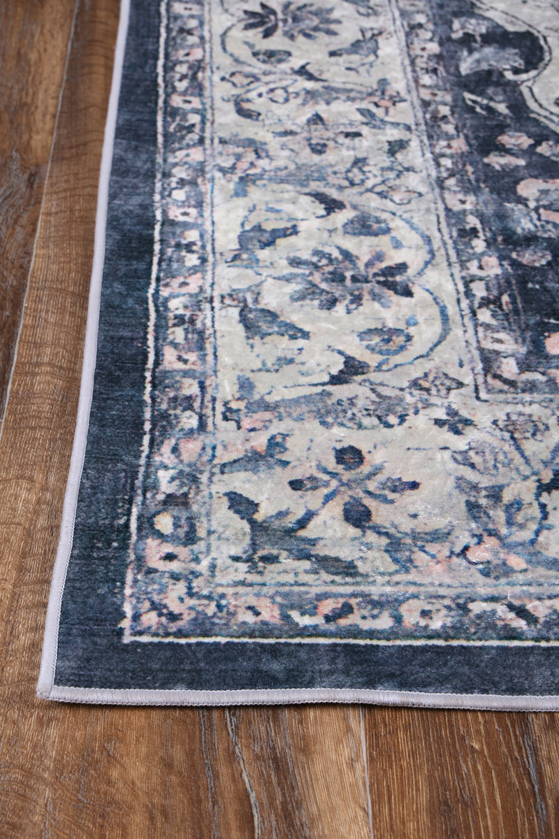 Divine Navy Medallion Non-Slip Rug
