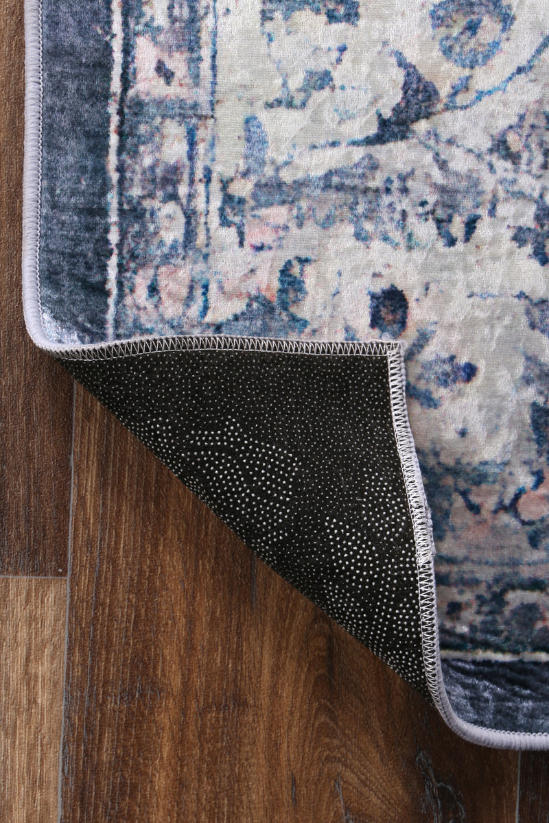 Divine Navy Medallion Non-Slip Rug