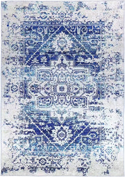 Divine Distressed Navy White Traditional Non-Slip Rug