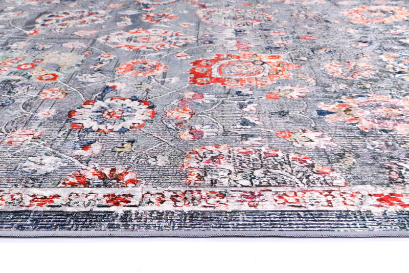 Divine Distressed Floral Grey Multi Non-Slip Rug