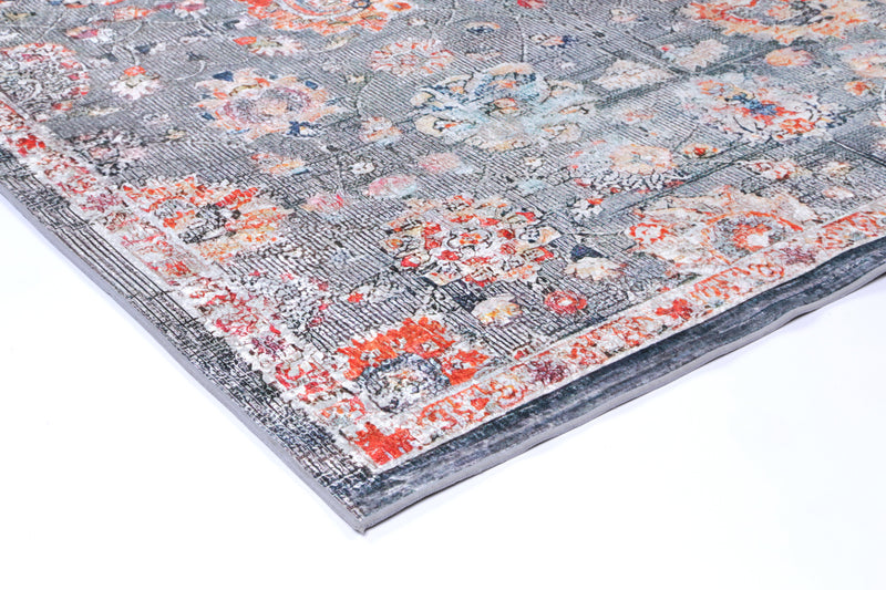 Divine Distressed Floral Grey Multi Non-Slip Rug