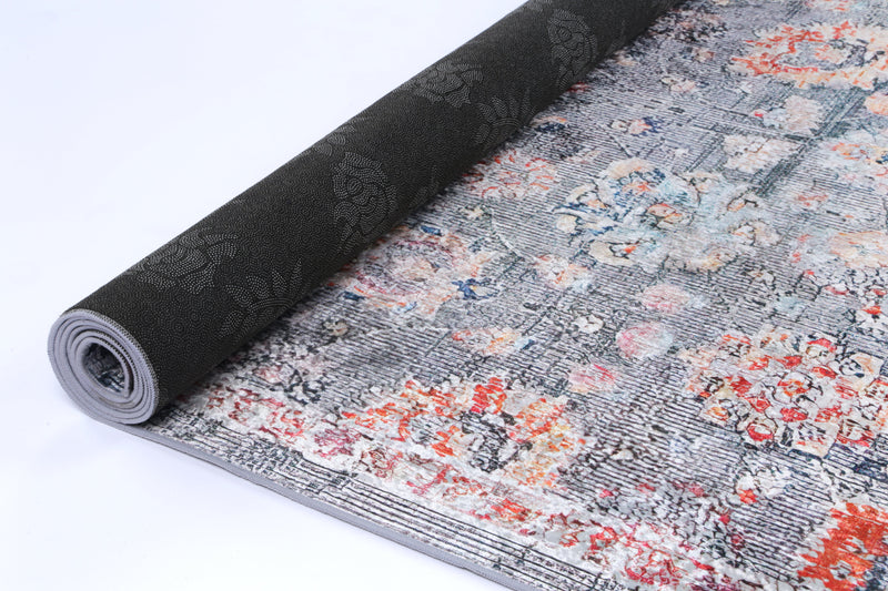 Divine Distressed Floral Grey Multi Non-Slip Rug