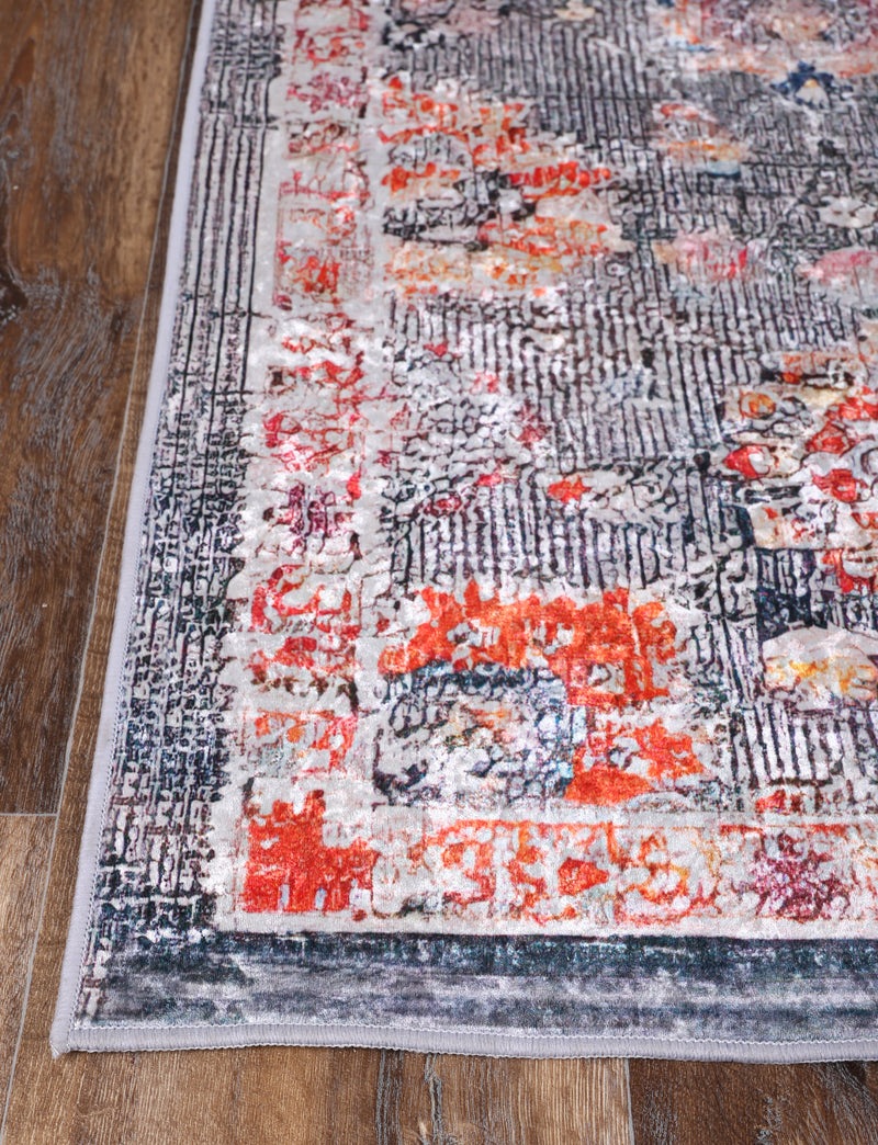 Divine Distressed Floral Grey Multi Non-Slip Rug