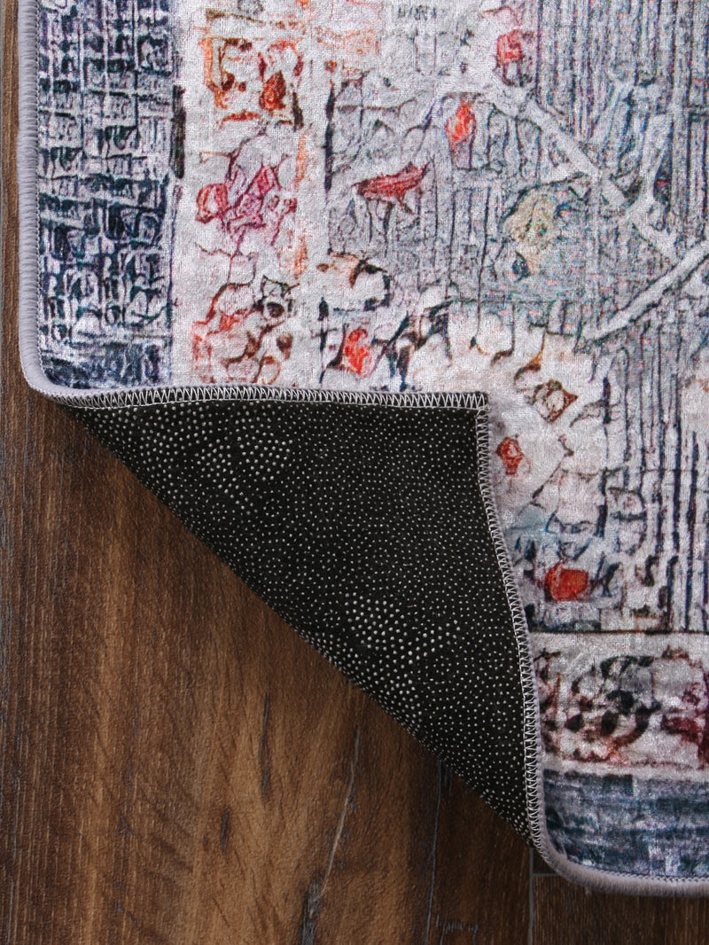 Divine Distressed Floral Grey Multi Non-Slip Rug