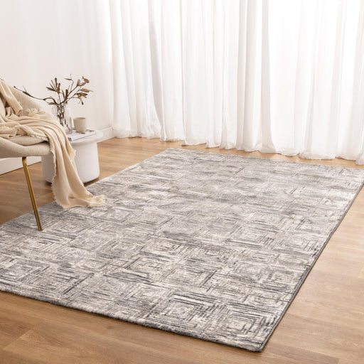Athena Distressed Geo Squares Grey Rug