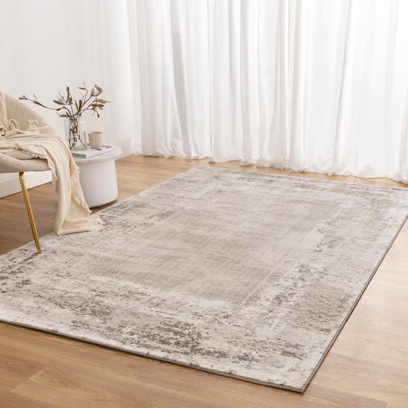 Athena Distressed Border Beige Grey Rug
