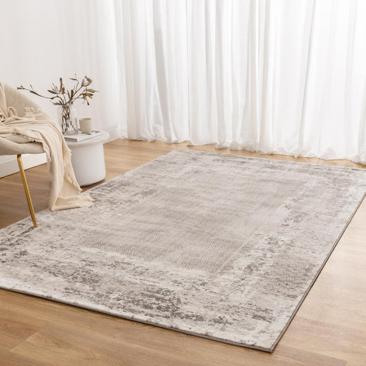 Athena Distressed Border Beige Grey Rug