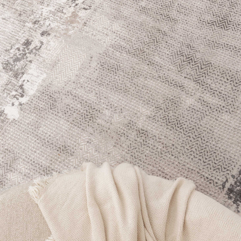 Athena Distressed Border Beige Grey Rug