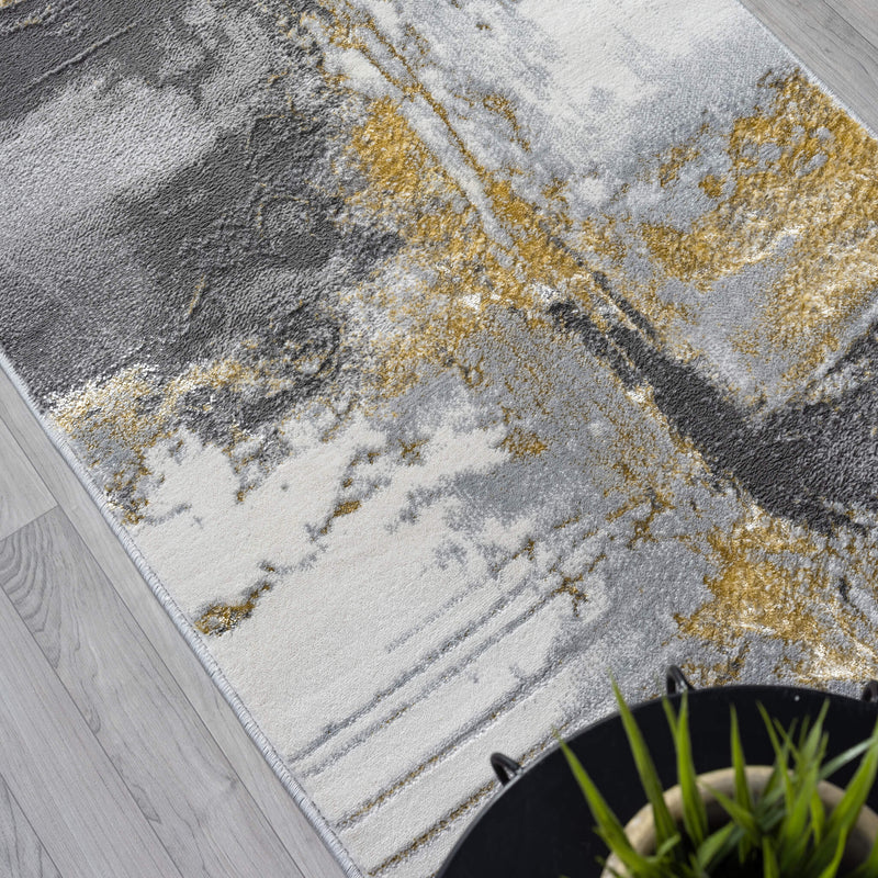 Amber Thunder Slate Grey Gold Runner Rug