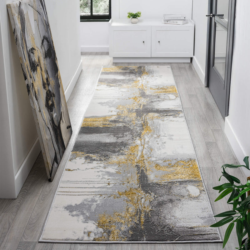 Amber Thunder Slate Grey Gold Runner Rug