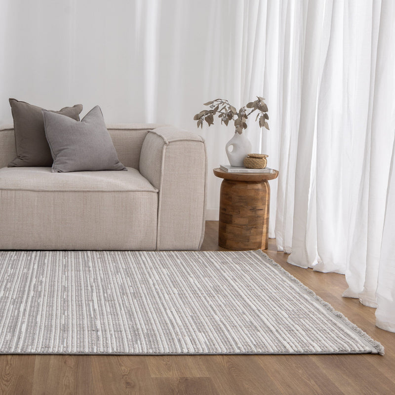 Bruno Loop Lines Silver Ivory Runner Rug