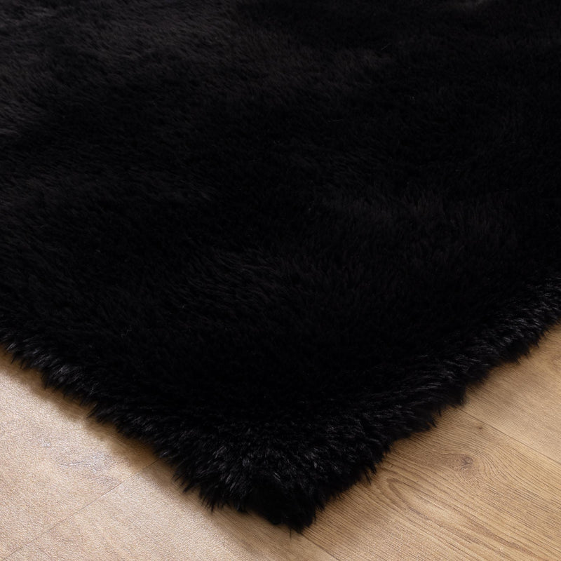 Mila Machine Washable Shaggy Black Rug