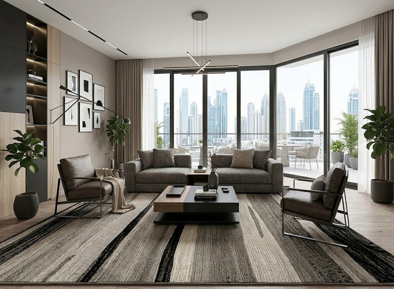 Beantown Line Beige Uniart Rug