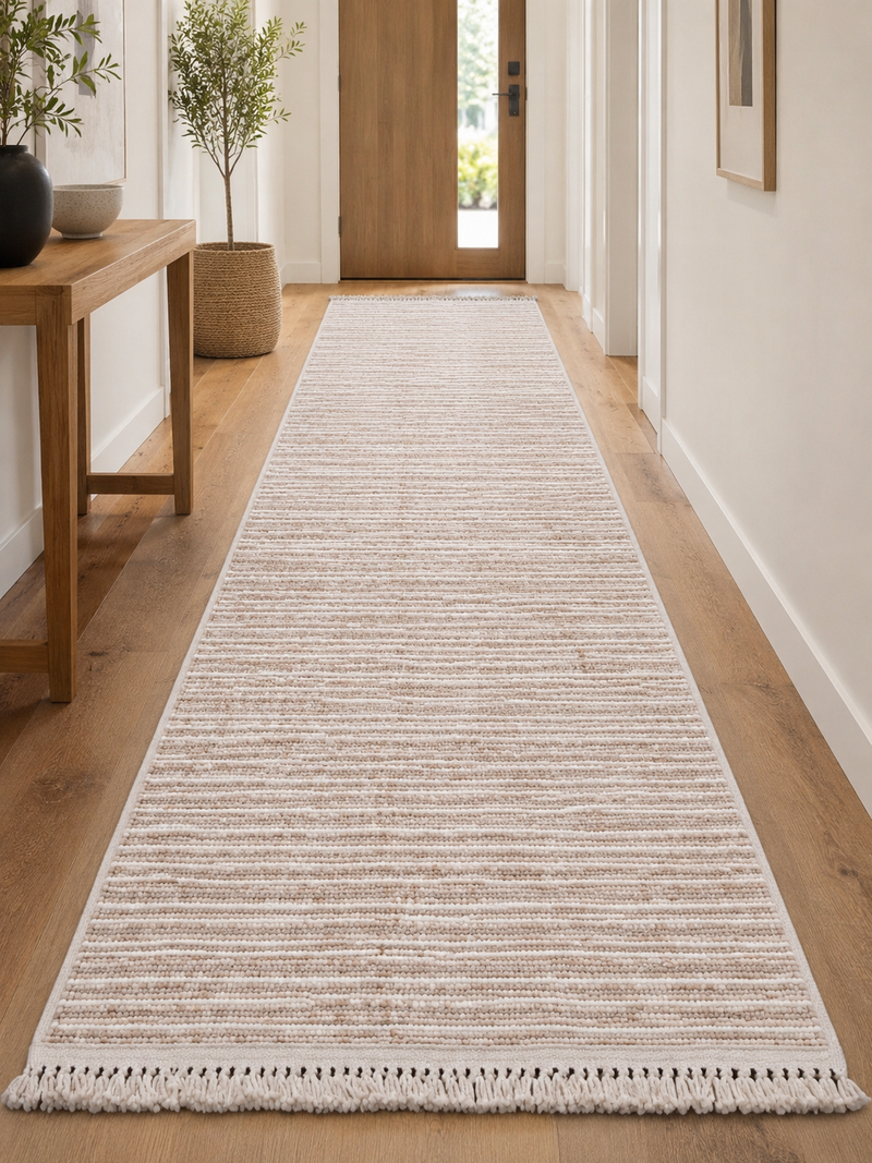 Bruno Loop Lines Beige Ivory Loop Runner Rug