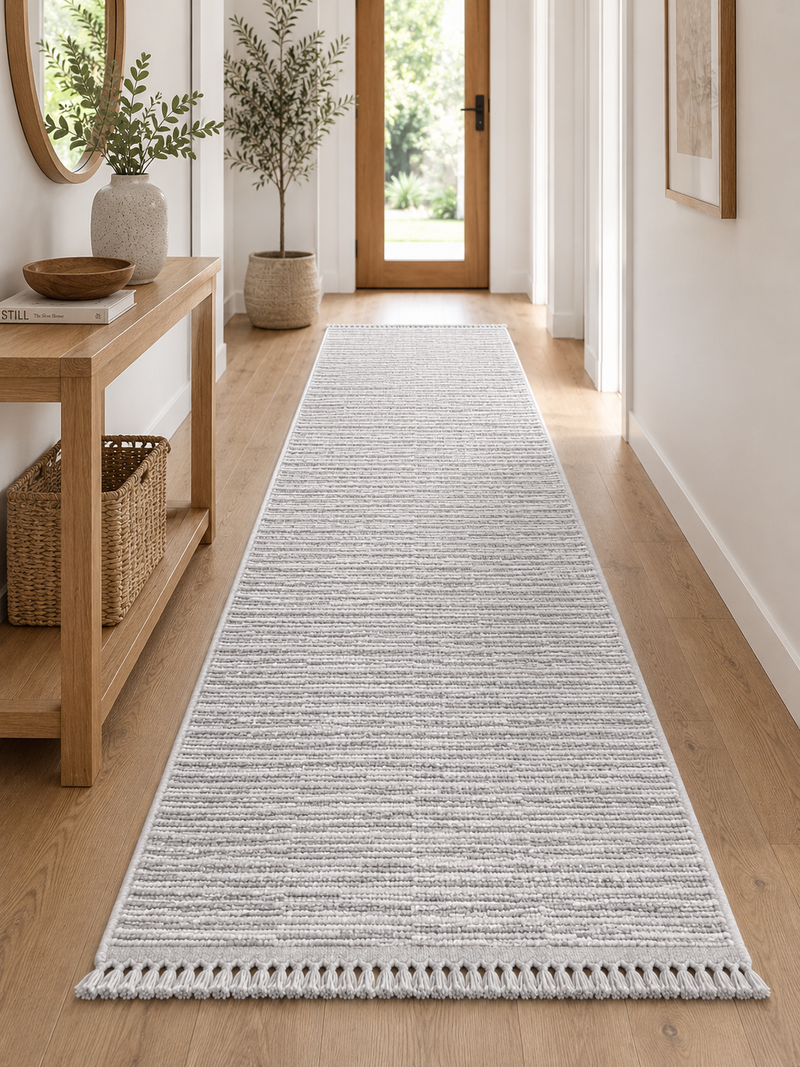 Bruno Loop Lines Silver Ivory Runner Rug