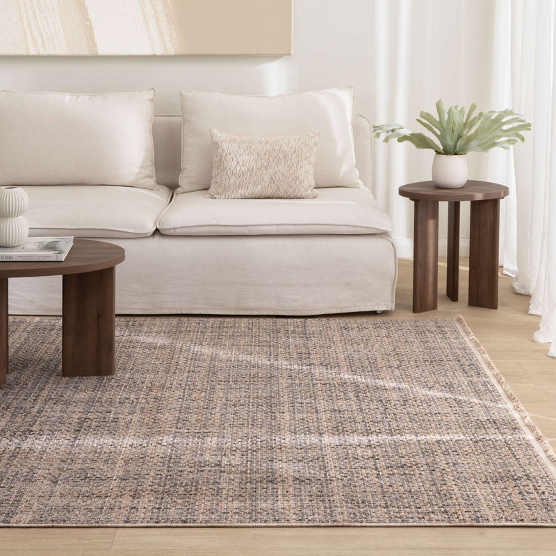 Cara Distressed Row Beige Grey Rug
