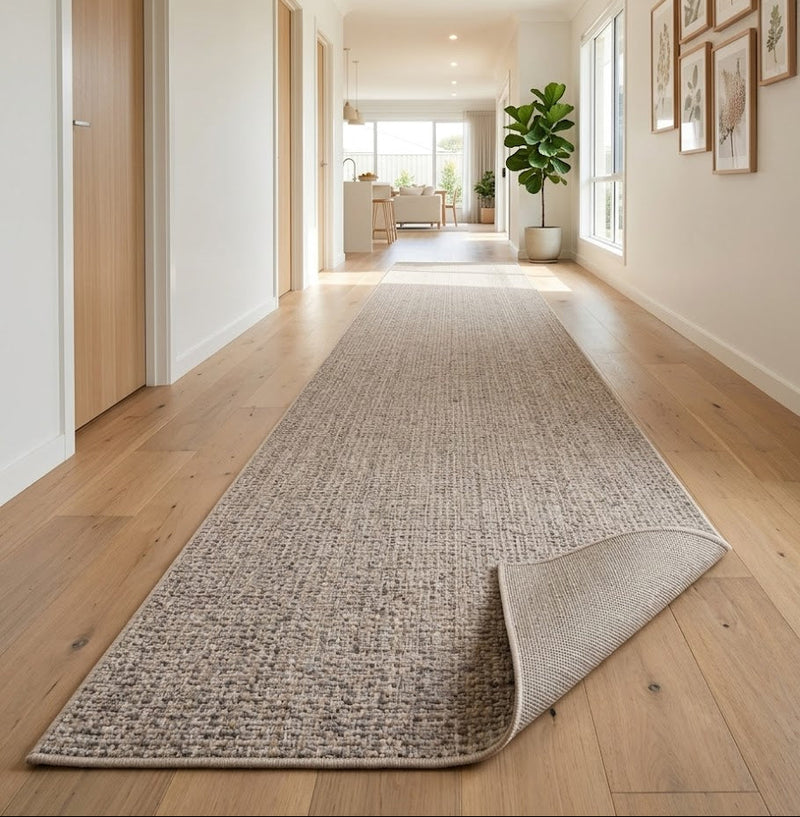 Cara Distressed Row Beige Grey Runner Rug