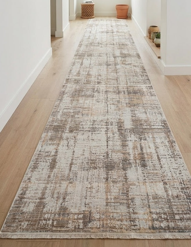 Cara Distressed Treasure Beige Grey Runner Rug