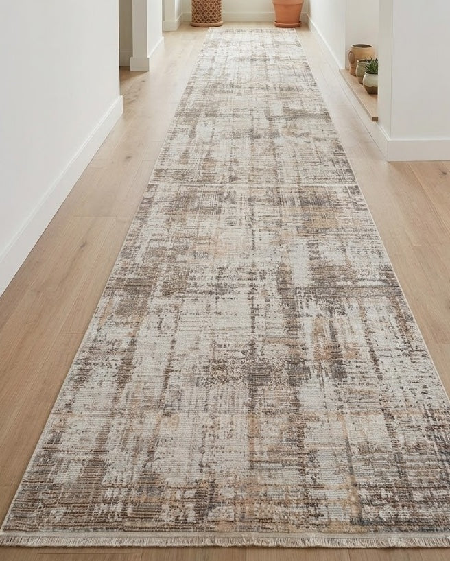 Cara Distressed Treasure Beige Grey Runner Rug