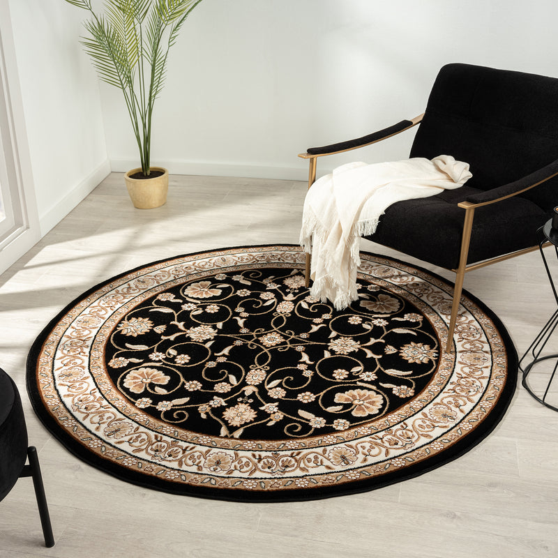 Stratum Persian Classic Black Round Rug