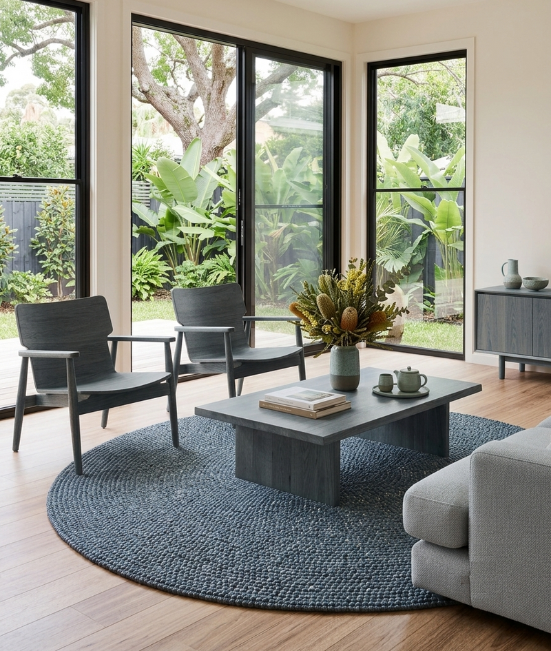 Ganglia Blue Round Rug