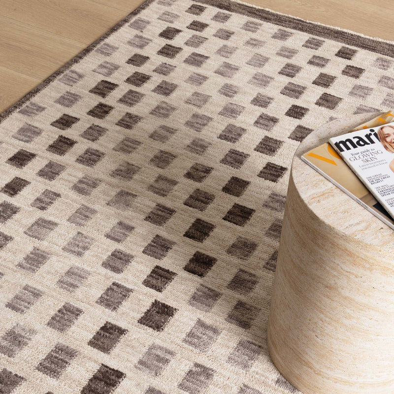 Vista Checkered Ivory Brown Rug
