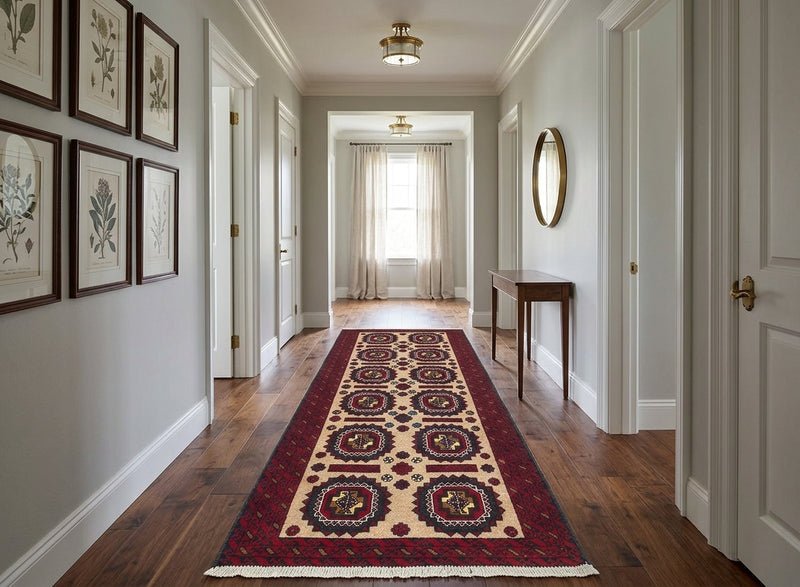 Hand knotted Persian Balouch Cream Red Rug