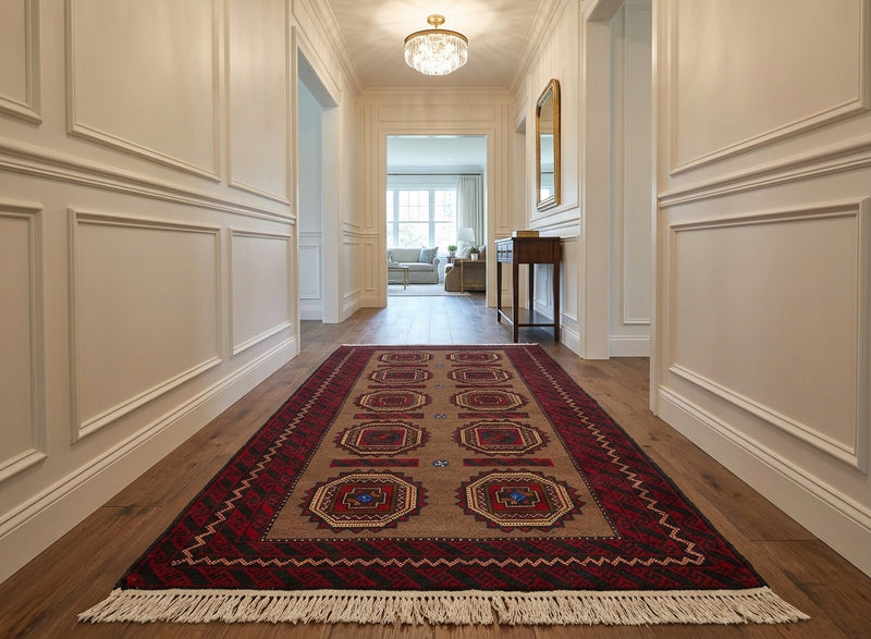 Hand knotted Persian Balouch Beige Red Rug