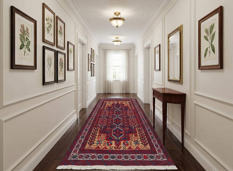 Hand knotted Persian Balouch Geometric Red Beige Rug
