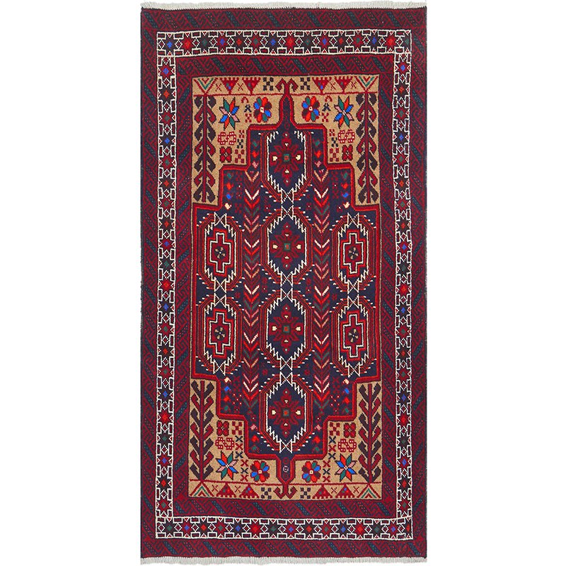Hand knotted Persian Balouch Geometric Red Beige Rug
