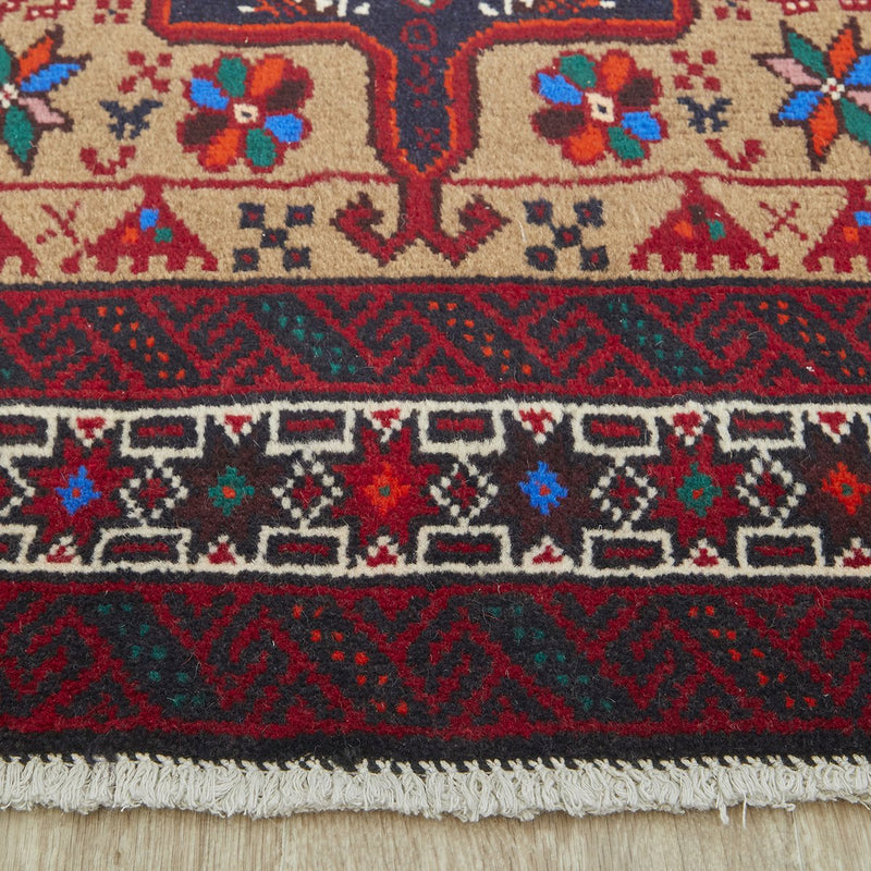 Hand knotted Persian Balouch Geometric Red Beige Rug