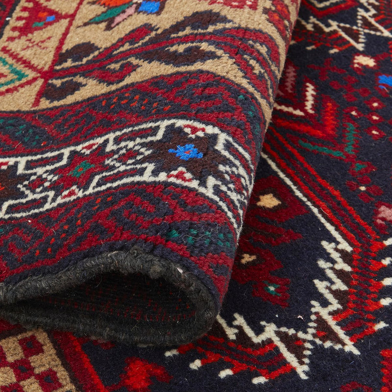 Hand knotted Persian Balouch Geometric Red Beige Rug