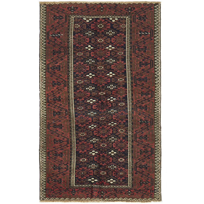 Hand knotted Persian Balouch Authentic Red Green Rug