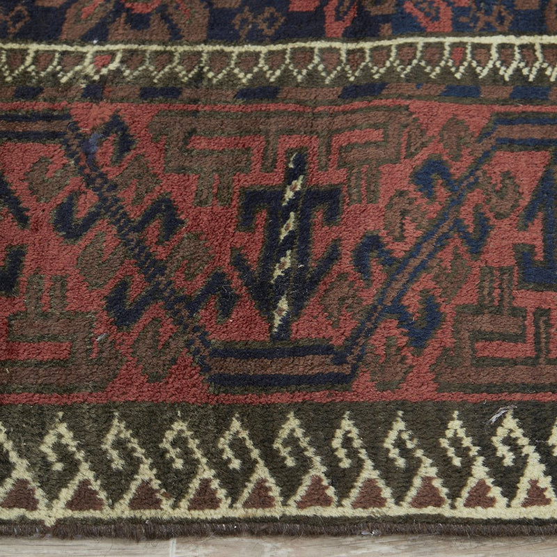 Hand knotted Persian Balouch Authentic Red Green Rug