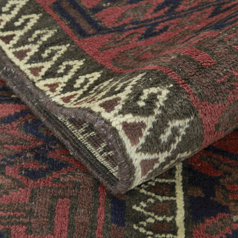 Hand knotted Persian Balouch Authentic Red Green Rug
