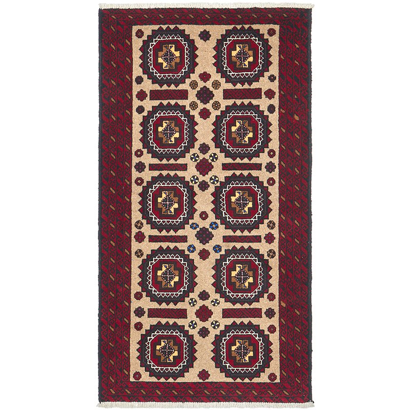 Hand knotted Persian Balouch Cream Red Rug
