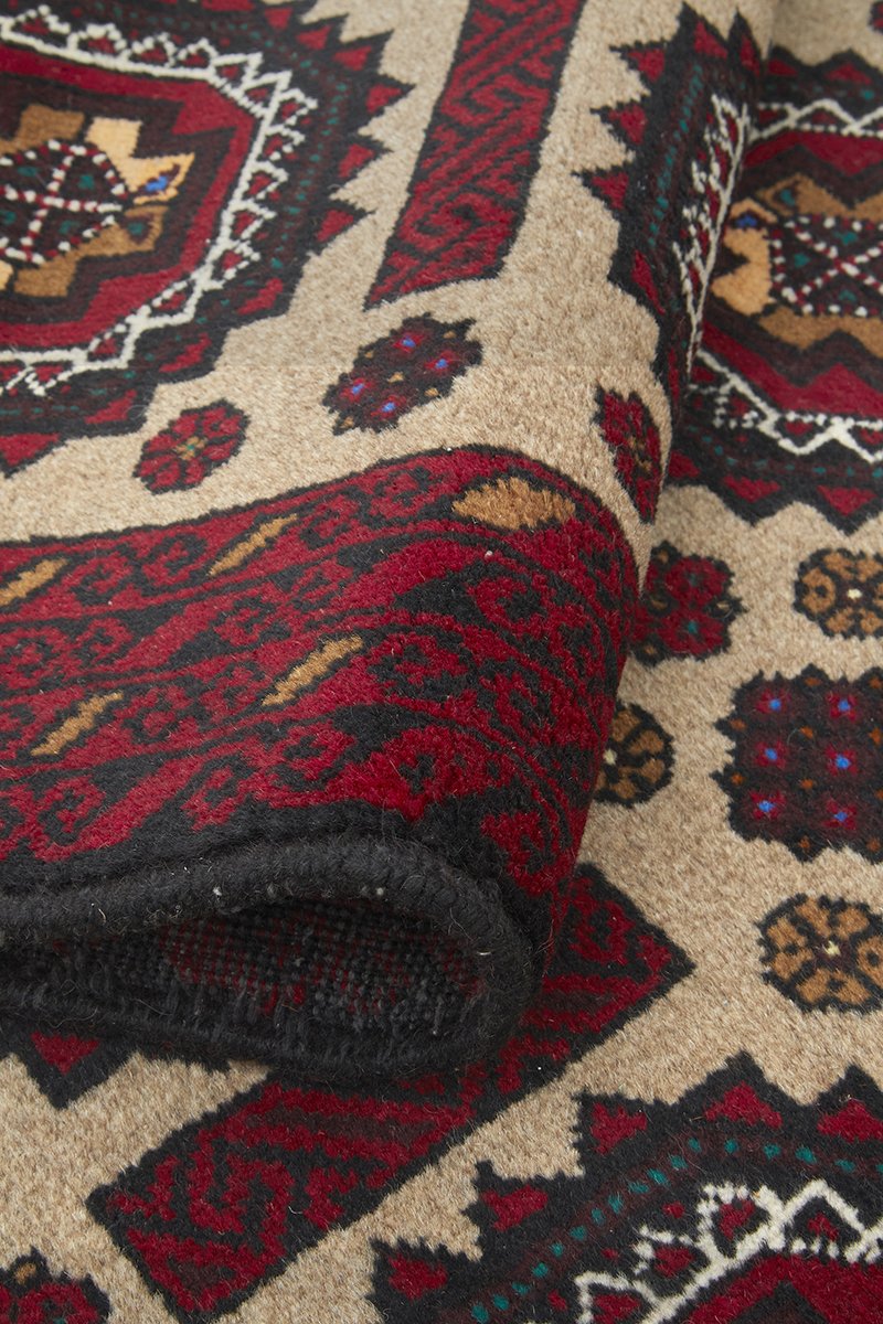 Hand knotted Persian Balouch Cream Red Rug